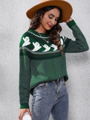Women's halloween ghost polka dot long-sleeve loose knit sweater