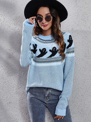Women's halloween ghost polka dot long-sleeve loose knit sweater