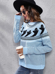 Women's halloween ghost polka dot long-sleeve loose knit sweater