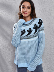 Women's halloween ghost polka dot long-sleeve loose knit sweater