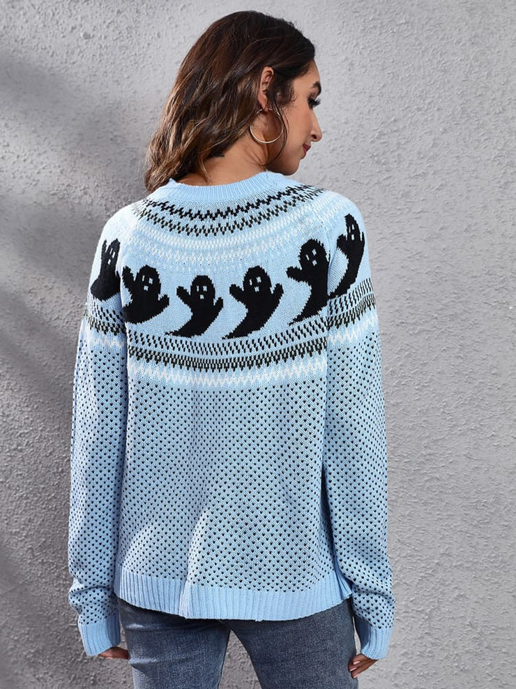Women's halloween ghost polka dot long-sleeve loose knit sweater