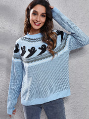 Women's halloween ghost polka dot long-sleeve loose knit sweater