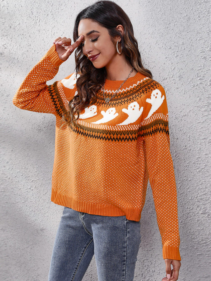 Women's halloween ghost polka dot long-sleeve loose knit sweater