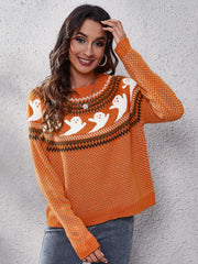 Women's halloween ghost polka dot long-sleeve loose knit sweater