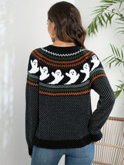 Women's halloween ghost polka dot long-sleeve knitted cardigan sweater