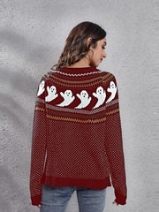 Women's halloween ghost polka dot long-sleeve loose knit sweater