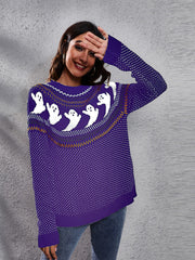 Women's halloween ghost polka dot long-sleeve loose knit sweater