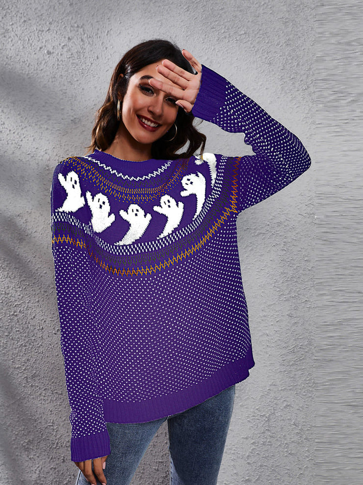 Women's halloween ghost polka dot long-sleeve loose knit sweater