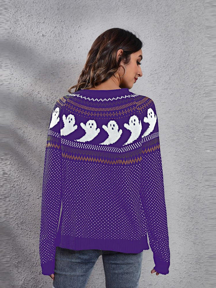 Women's halloween ghost polka dot long-sleeve loose knit sweater