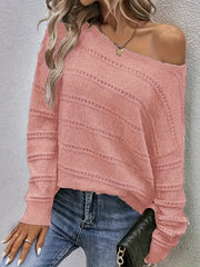 Women's cute long sleeve off-shoulder crochet pullover sweater