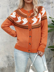 Women's halloween ghost polka dot long-sleeve knitted cardigan sweater