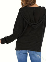 Women's solid color hooded drawstring zipper jacket
