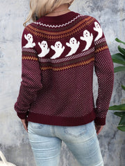 Women's halloween ghost polka dot long-sleeve knitted cardigan sweater