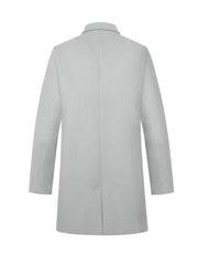 Men's woolen coat lapel collar midlength button closure