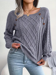 Women's plus size loose knit pullover sweater solid color