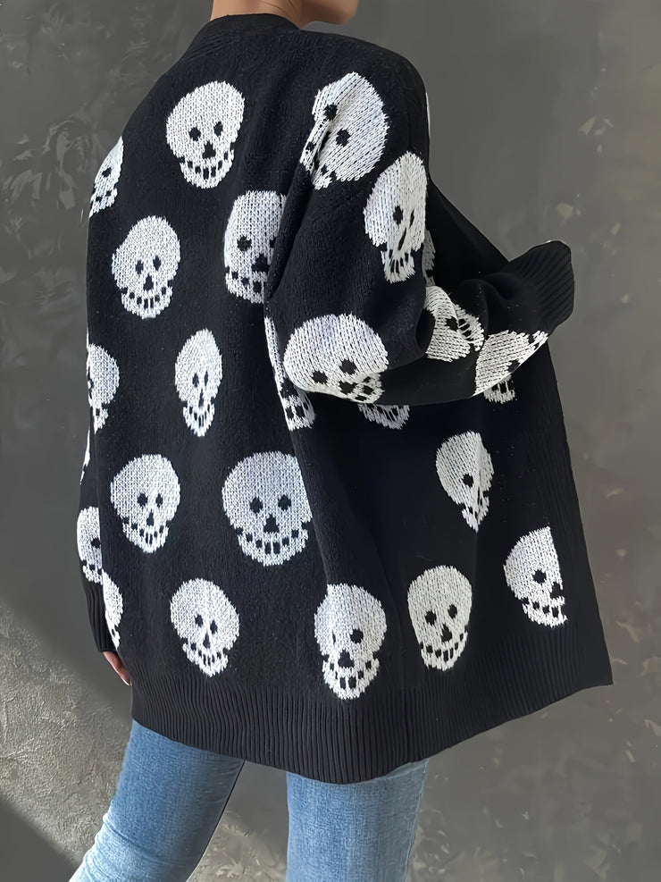 Women's halloween skull jacquard long-sleeve knitted cardigan