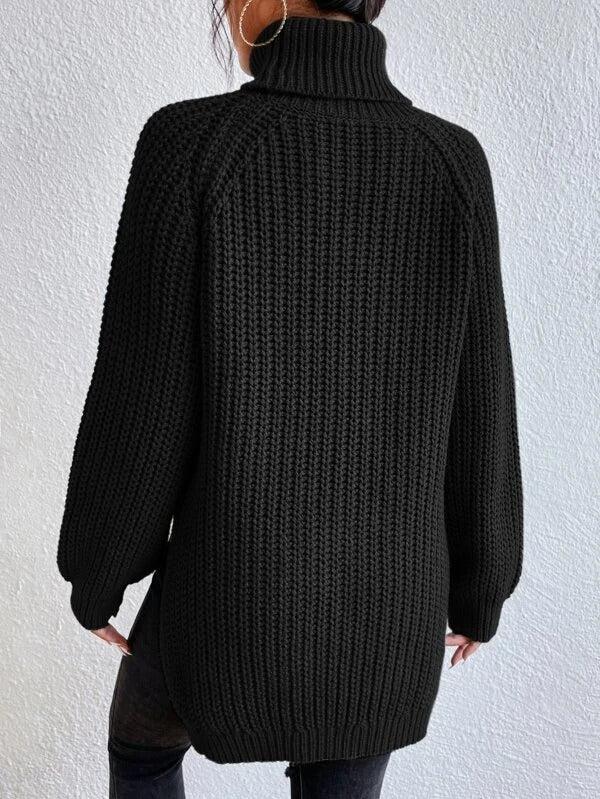 Black urban turtleneck pullover for women