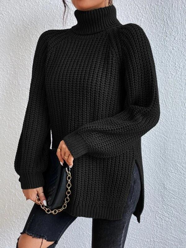 Black urban turtleneck pullover for women