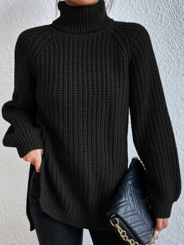Black urban turtleneck pullover for women