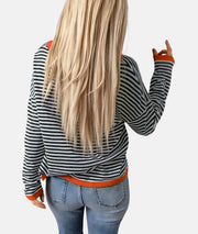 Women's drop shoulder striped contrast color knitted sweater
