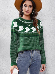Women's halloween ghost polka dot long-sleeve loose knit sweater