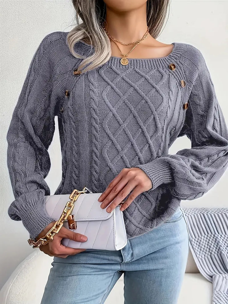 Women's plus size loose knit pullover sweater solid color