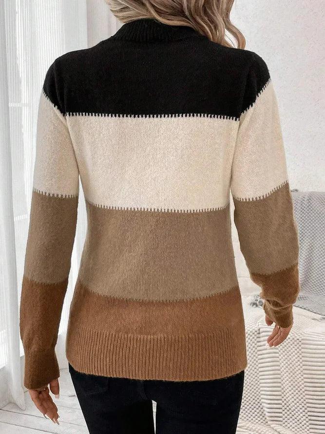 Color play knit pullover sweater for women