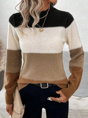 Color play knit pullover sweater for women