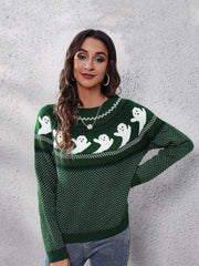 Women's halloween ghost polka dot long-sleeve loose knit sweater