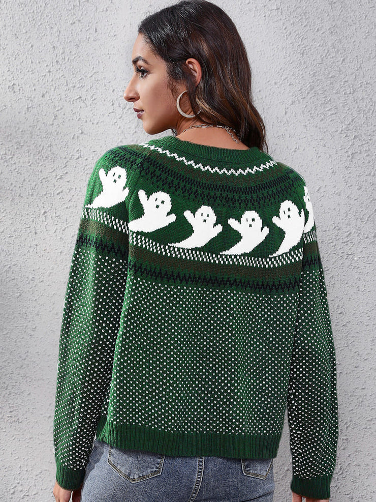 Women's halloween ghost polka dot long-sleeve loose knit sweater