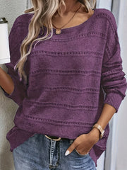 Women's cute long sleeve off-shoulder crochet pullover sweater