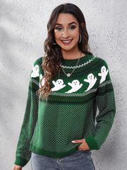 Women's halloween ghost polka dot long-sleeve loose knit sweater