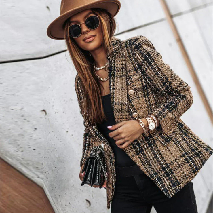 Women's double-breasted plaid blazer