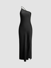 Women's open back satin slit long dress