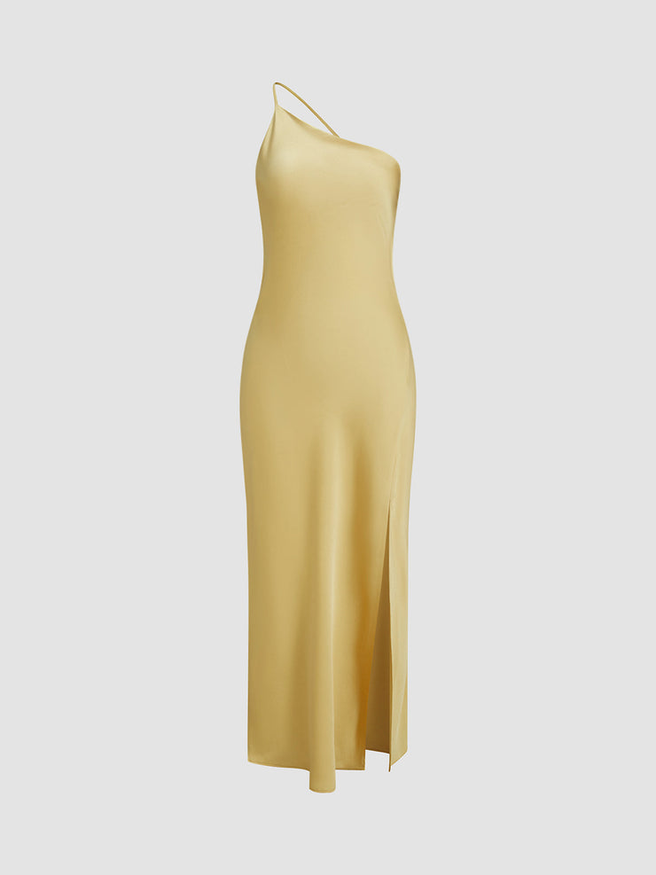 Women's open back satin slit long dress