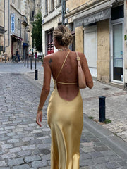 Women's open back satin slit long dress