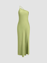 Women's open back satin slit long dress