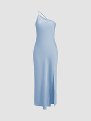 Women's open back satin slit long dress