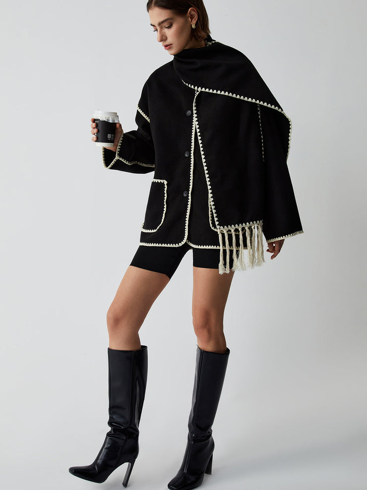 Women's contrast trim jacket with matching scarf