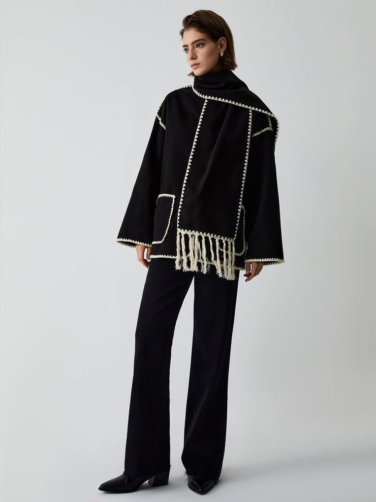 Women's contrast trim jacket with matching scarf