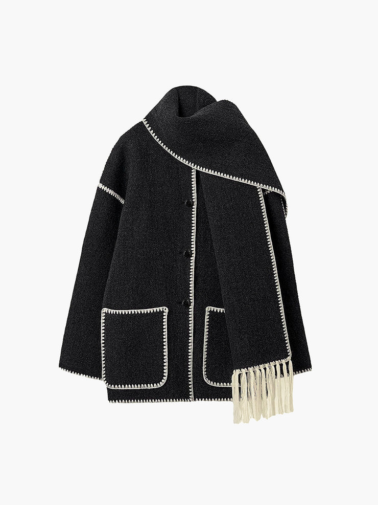Women's contrast trim jacket with matching scarf