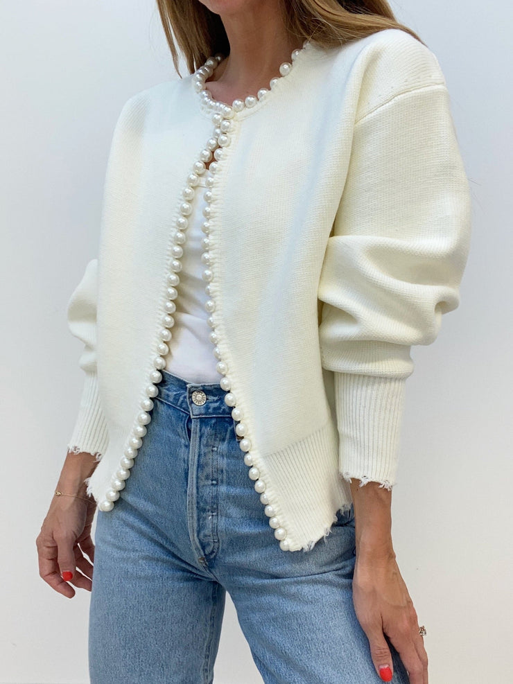 Women's trimmed ripped hem cardigan