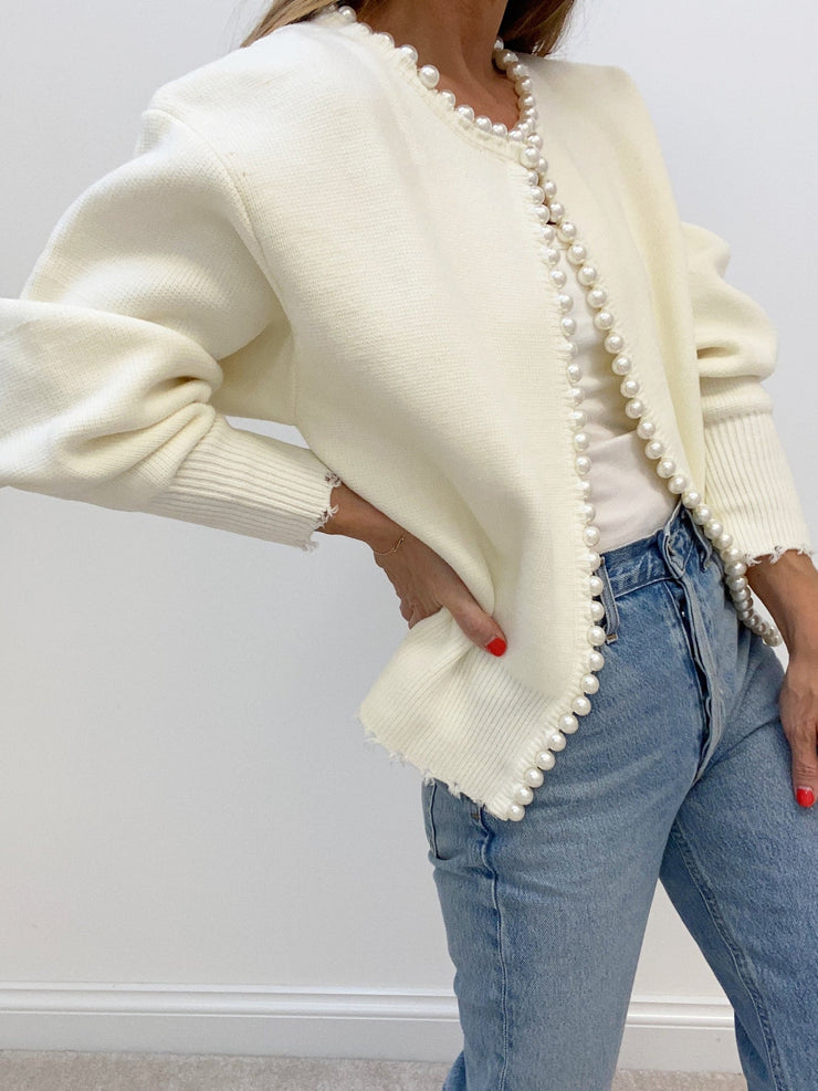 Women's trimmed ripped hem cardigan