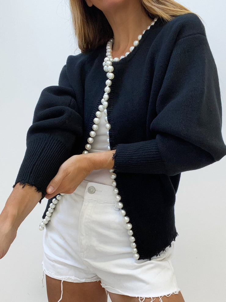 Women's trimmed ripped hem cardigan