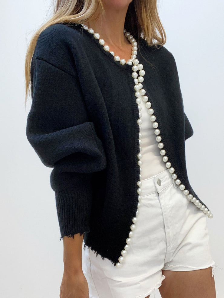 Women's trimmed ripped hem cardigan