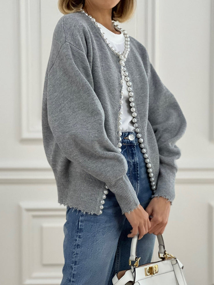 Women's trimmed ripped hem cardigan