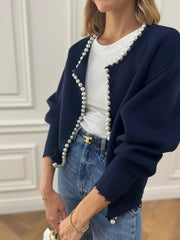 Women's trimmed ripped hem cardigan