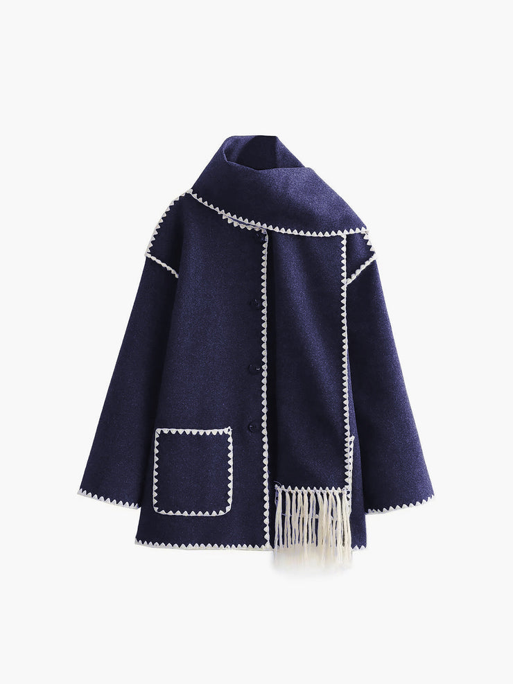 Women's contrast trim jacket with matching scarf
