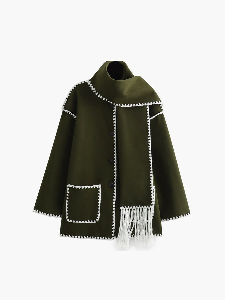 Women's contrast trim jacket with matching scarf
