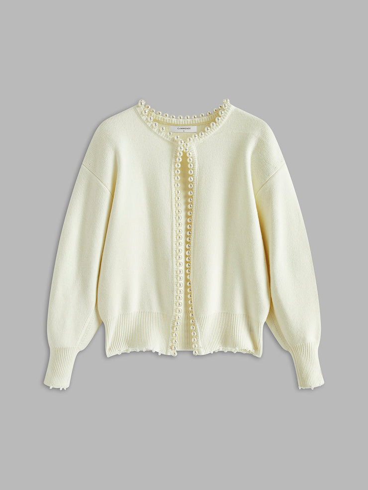 Women's trimmed ripped hem cardigan